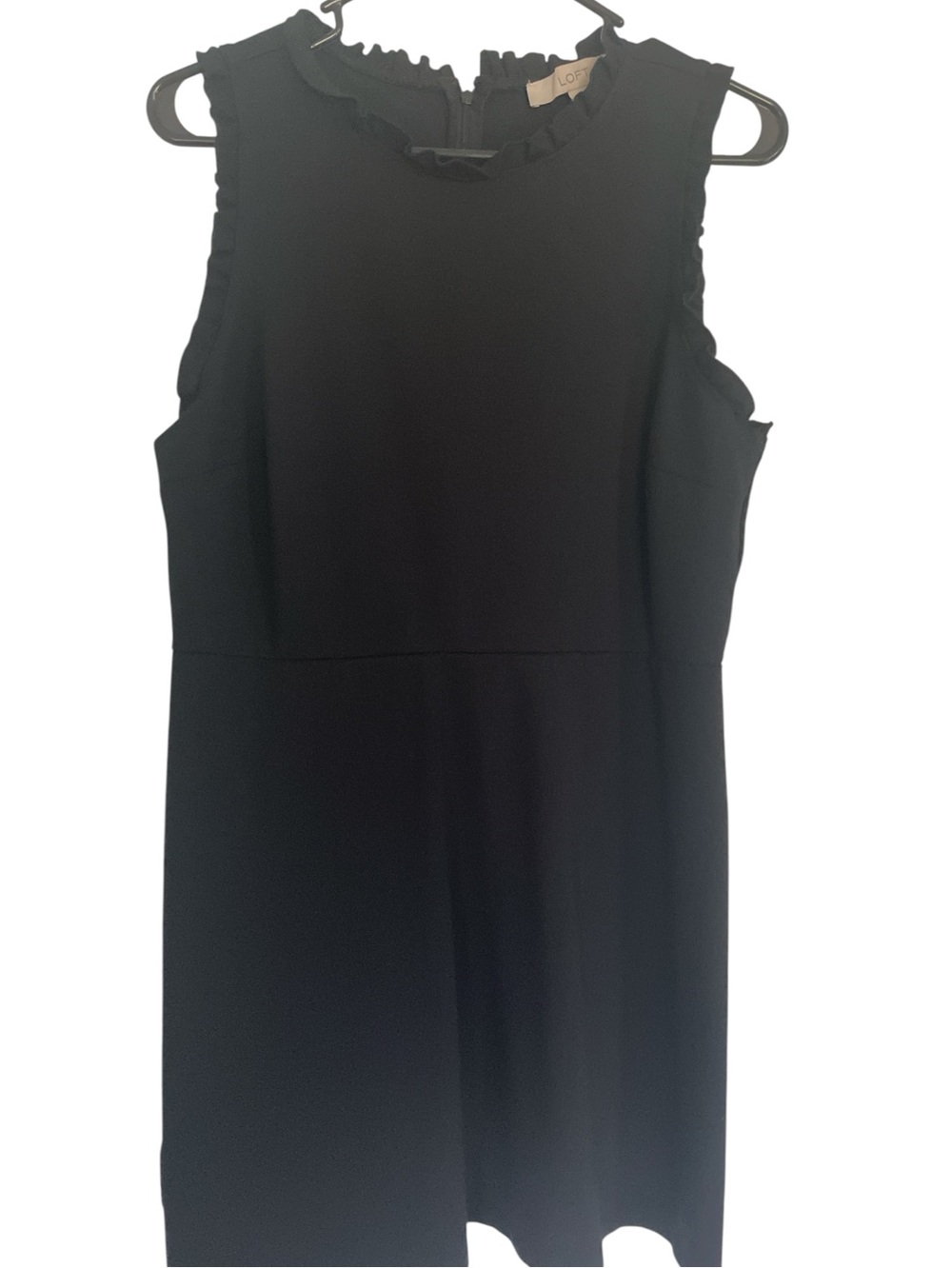 LOFT Black Sleeveless Ruffle-Trim Shift Dress in size 12Petite - Picture 3 of 6